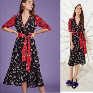 Tanya Taylor Blaire Floral-Print Silk Short-Sleeve Wrap Dress